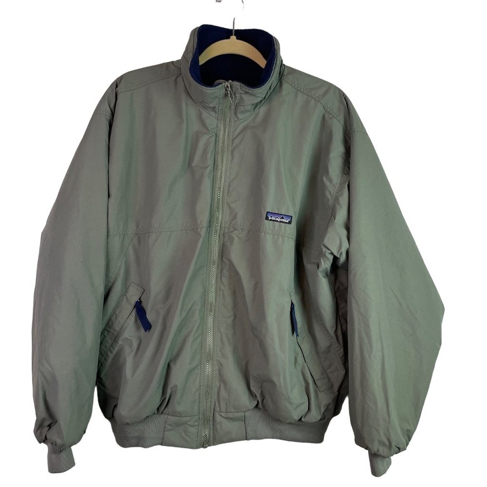 Patagonia Shelled Synchilla Bomber Jacket Fleeced Lined Green Size M Vintage 90s
